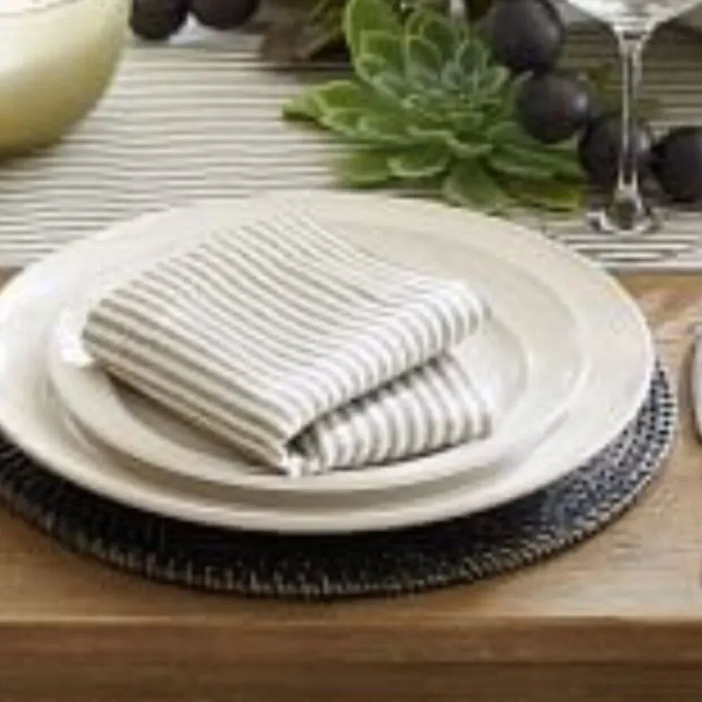 POTTERY BARN Wheaton 2 Striped Linen Cotton Napkins Gray White 20 x 20 inches